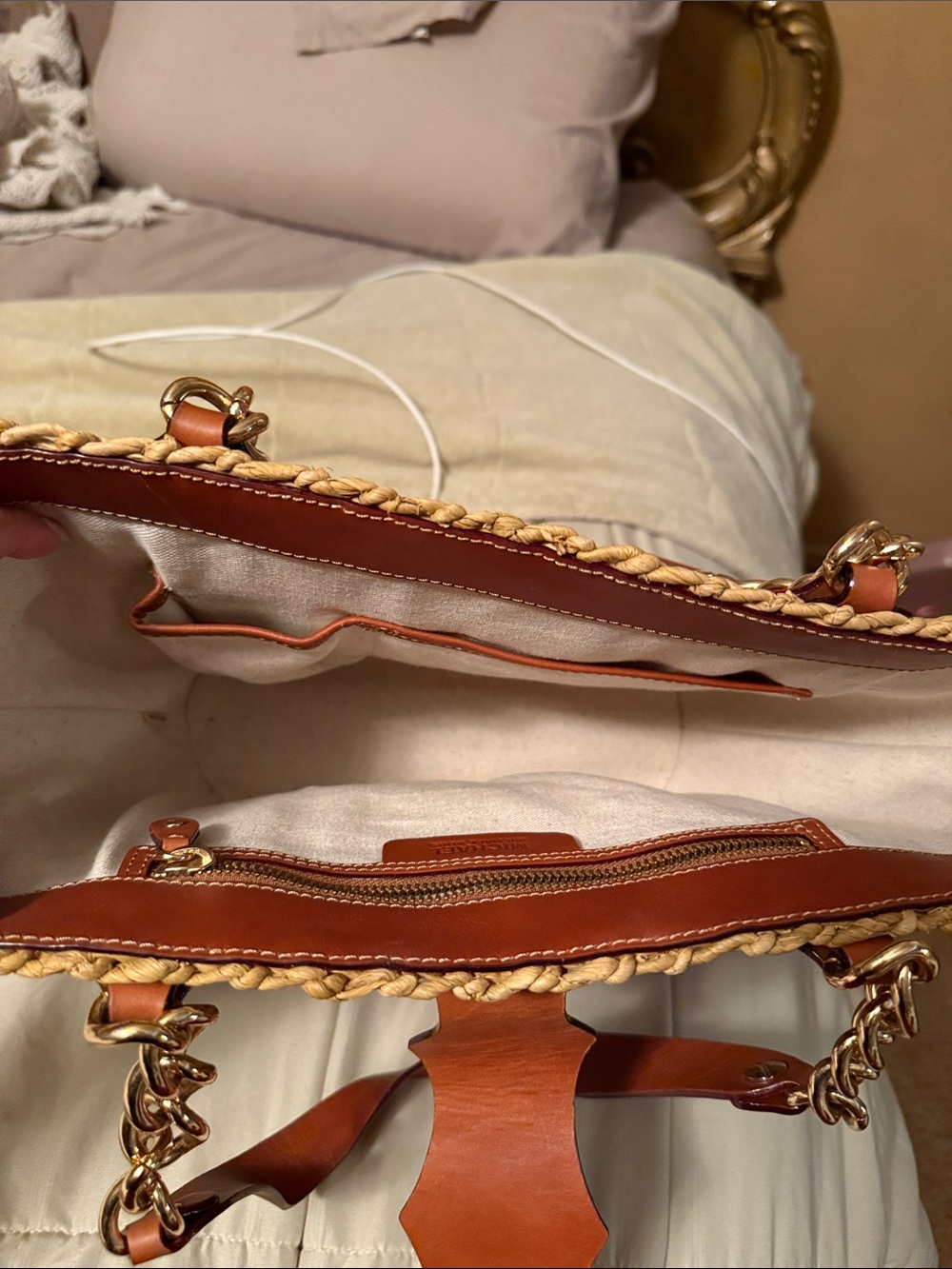 Michael Kors Tan Straw Tote with Brown Leather Accents and Gold Hardware - Picture 5 of 5